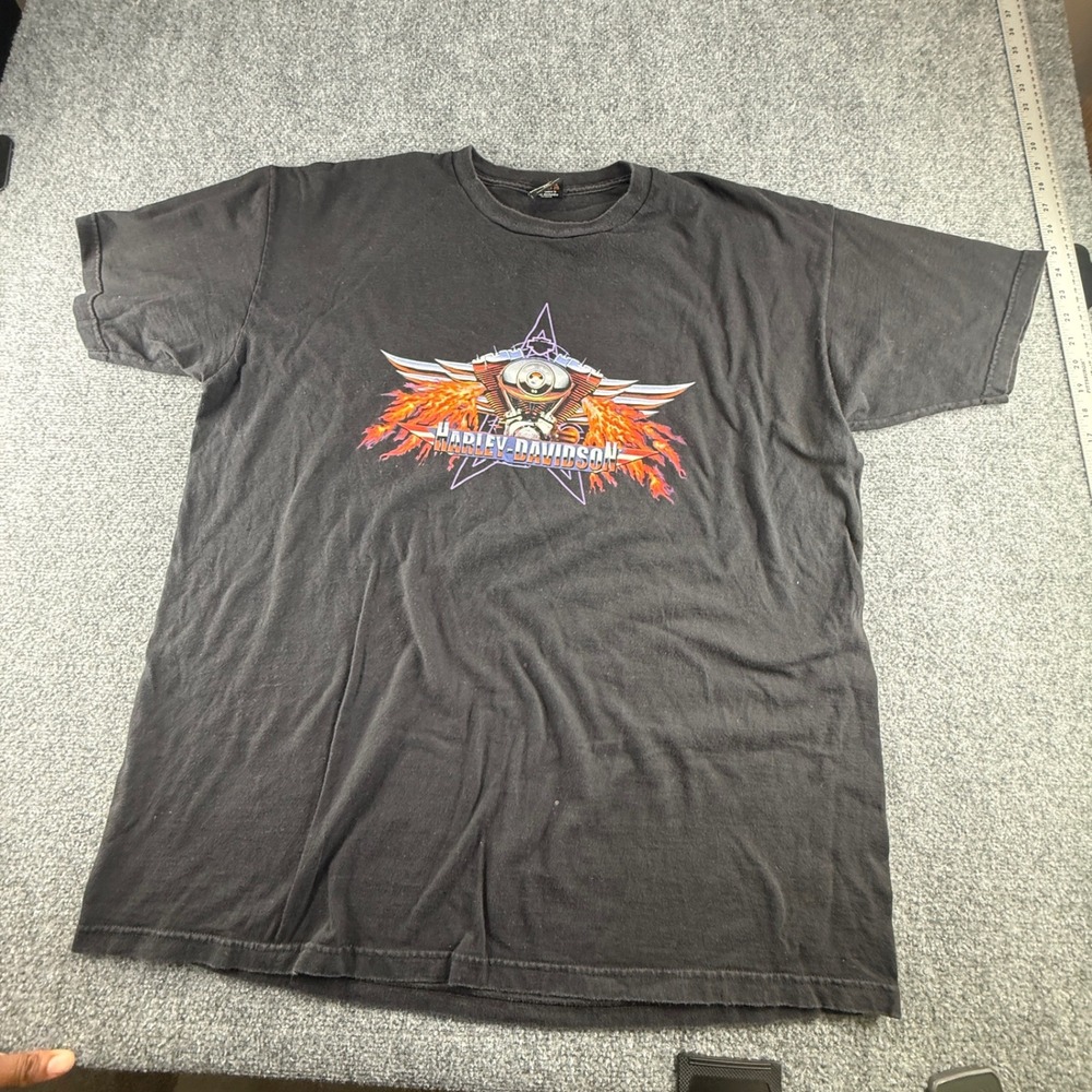 Harley-Davidson Mens Black V-Twin Engine Flame Star Graphic T-Shirt 2XL